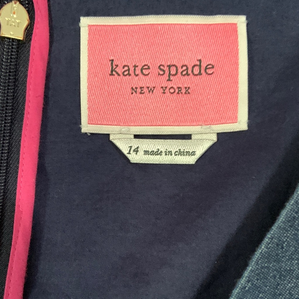 Kate Spade Deep Blue Midi Vineyard dress denim zip back tiered a line size 14 - Picture 5 of 12